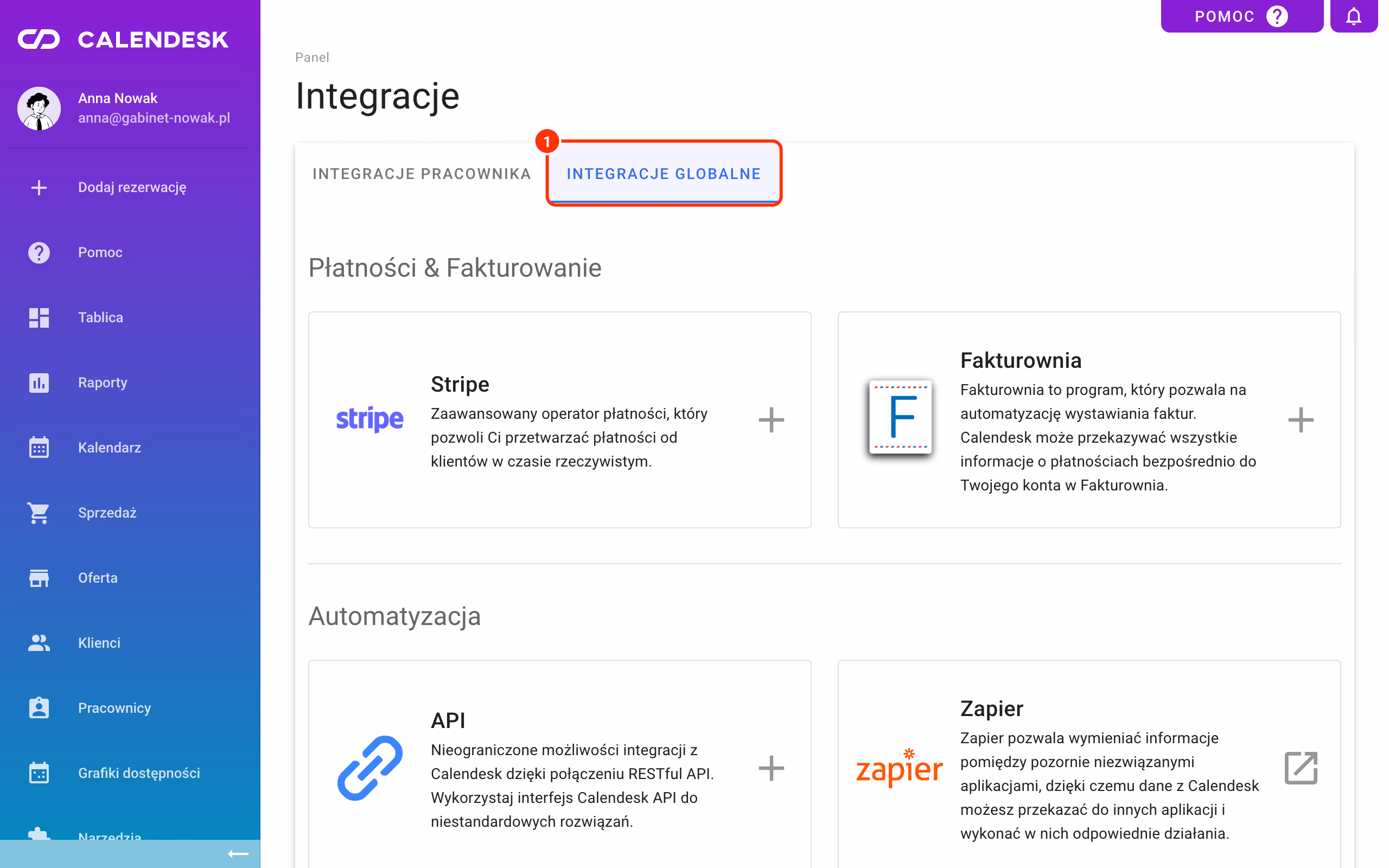 Zakładka Integracje globalne (1).