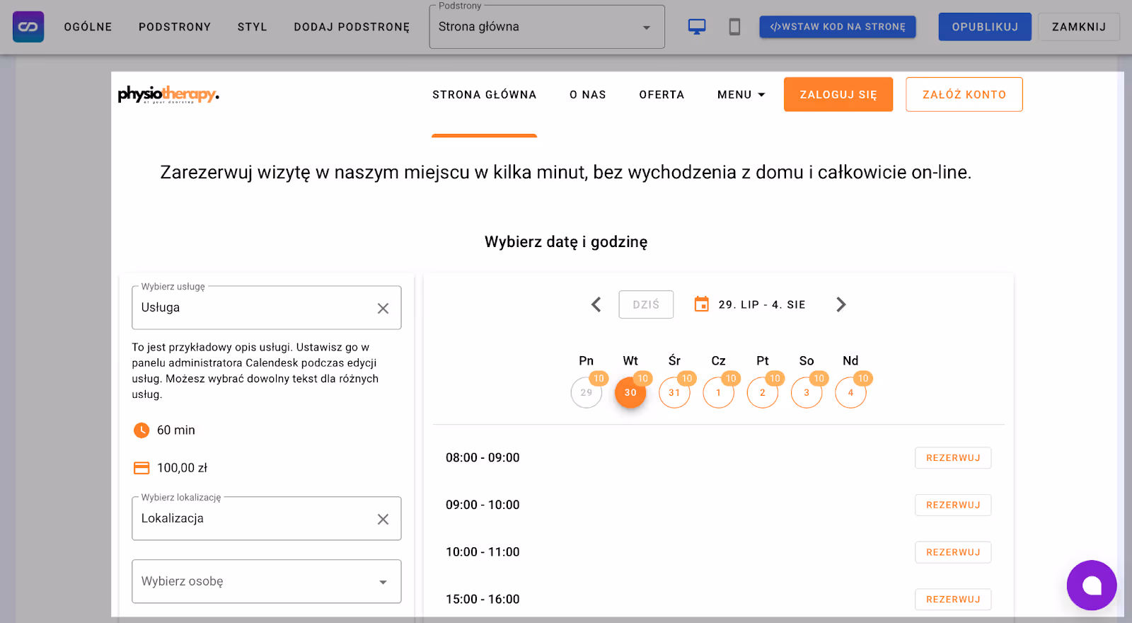 Strona www wykonana w kreatorze Calendesk.