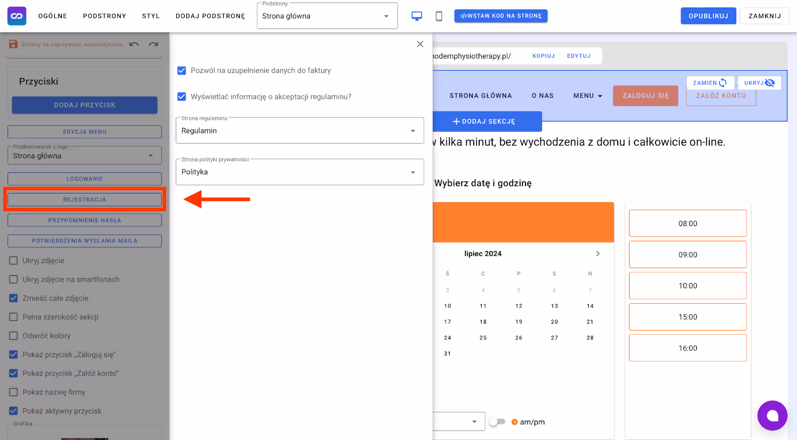 Rejestracja klienta.