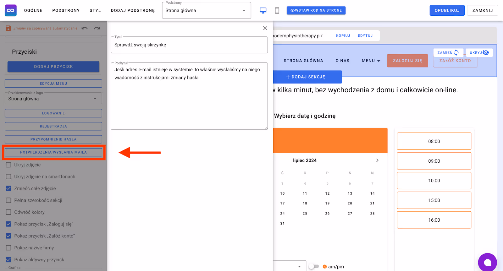Treść potwierdzenia wysłania linku do przypomnienia hasła.