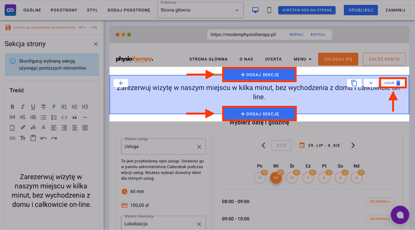 Dodawanie nowej sekcji w stronie www.
