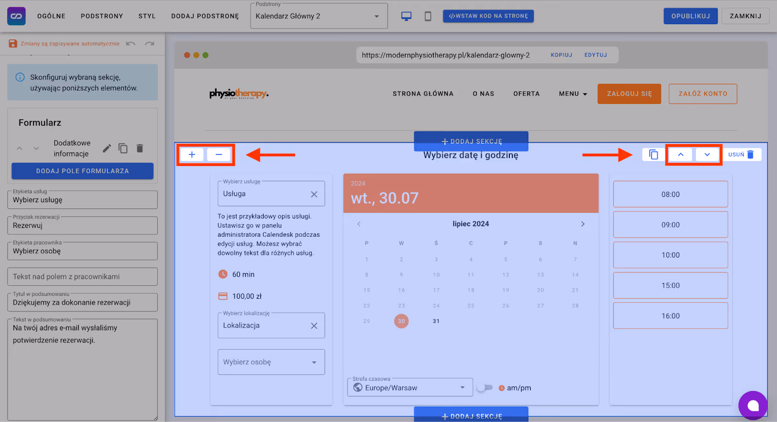 Zmiana rozmiaru sekcji strony www.