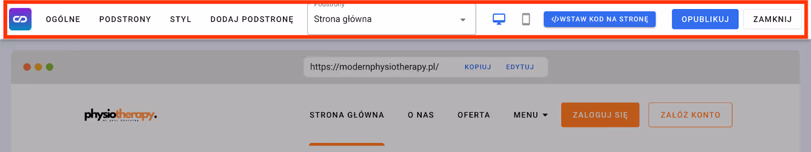 Pasek narzędzi w kreatorze.