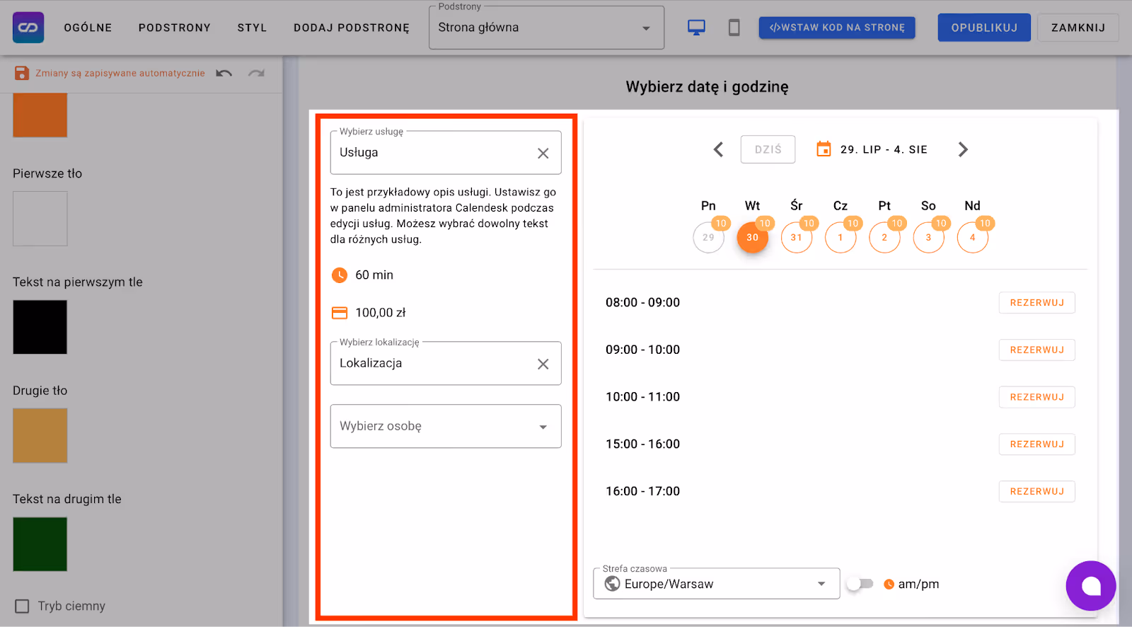 Tryb jasny na jasnym tle.