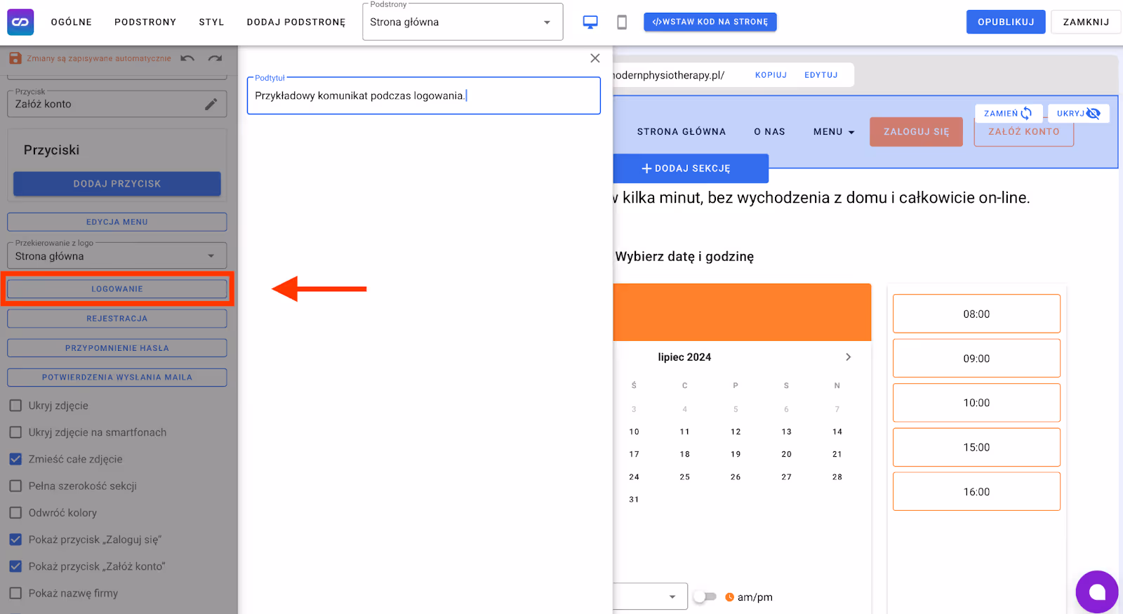 Komunikat podczas logowania.