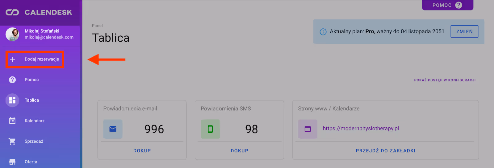 Przejście do formularza nowej rezerwacji.