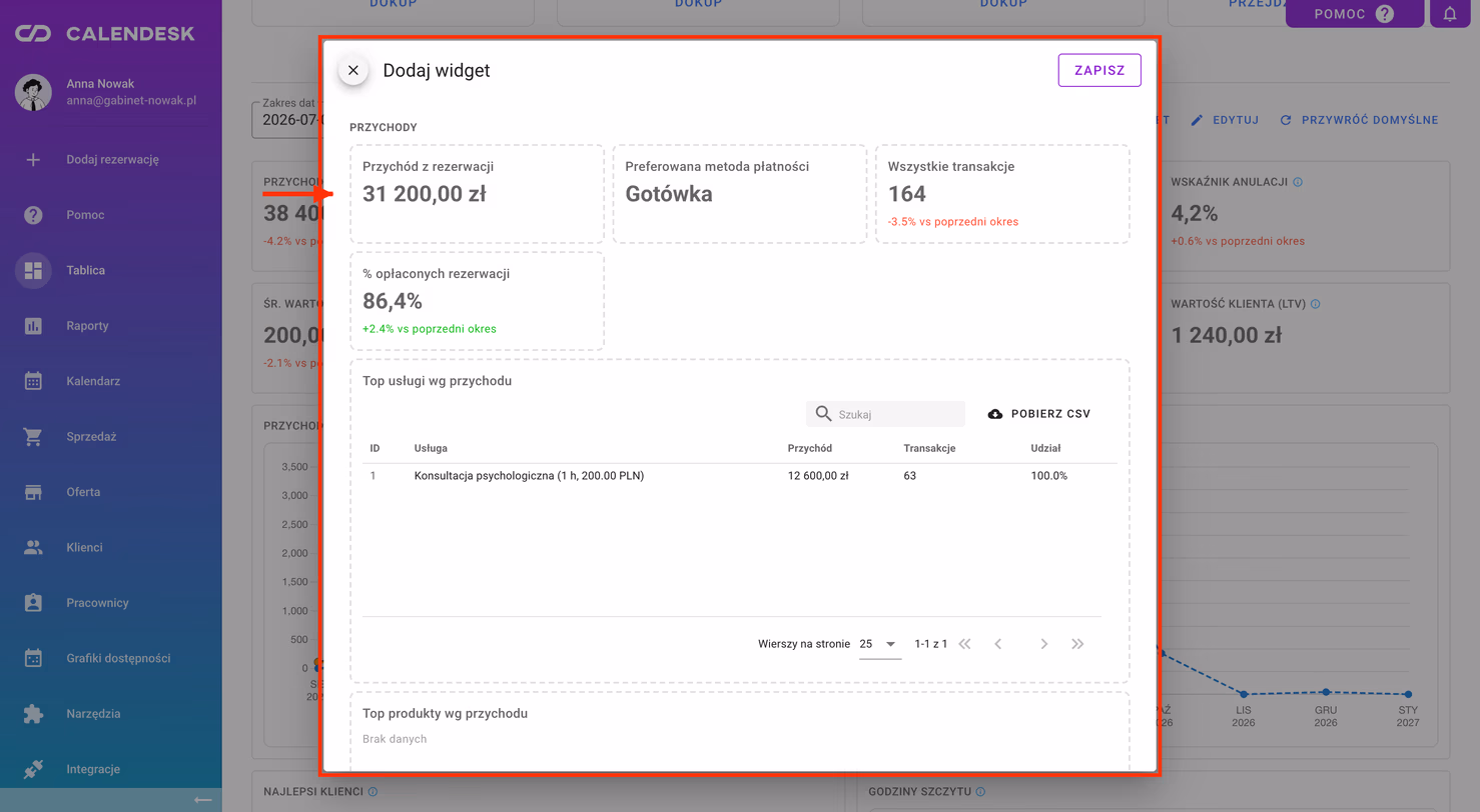 Lista Dodaj widget z grupami widżetów.