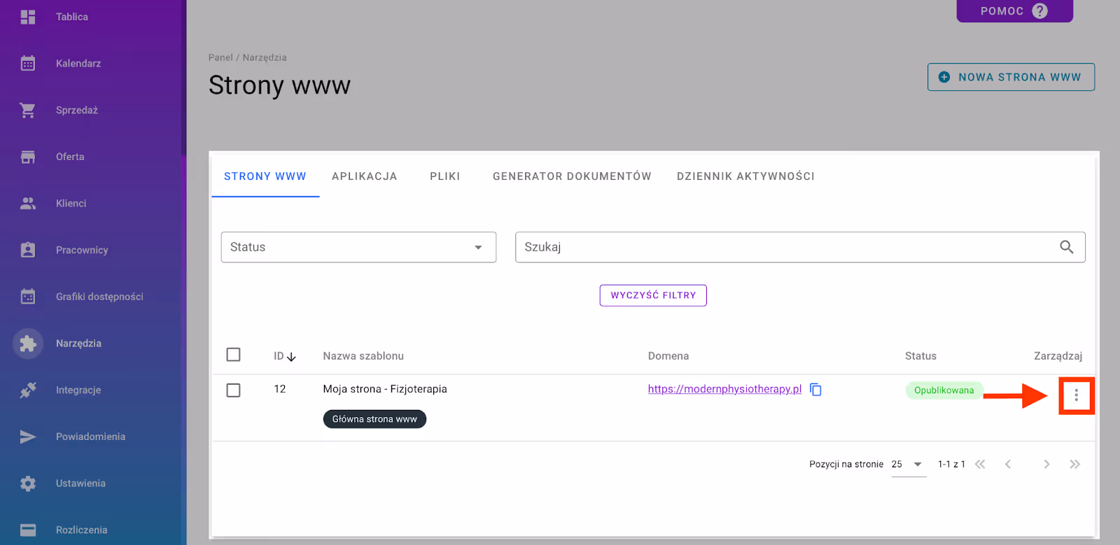 Zarządzanie szablonem strony www.