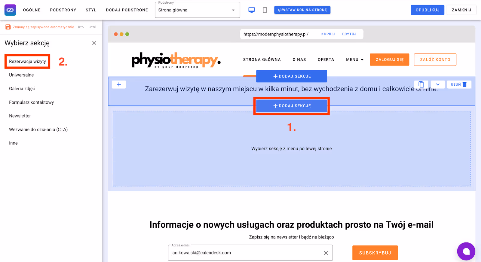 Dodawanie nowej sekcji w szablonie strony www.