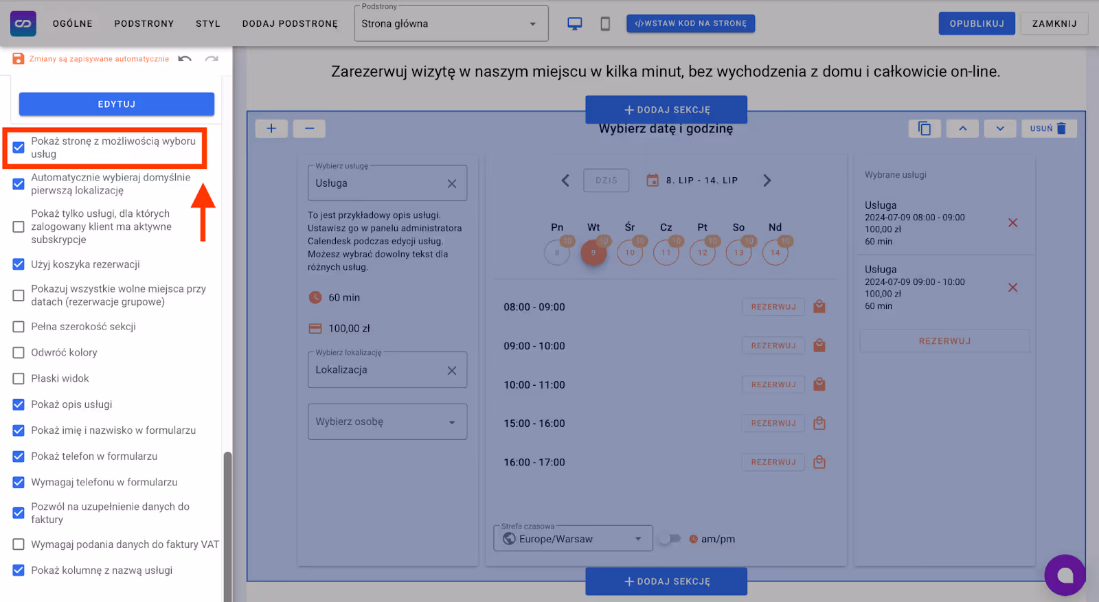 Zaawansowane ustawienia kalendarza.