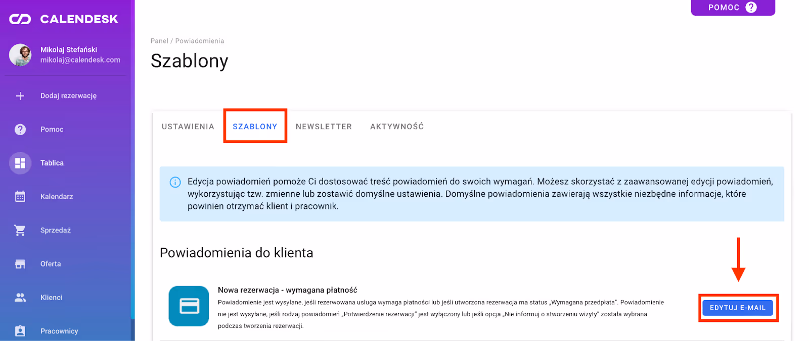 Zakładka Powiadomienia – Szablony.