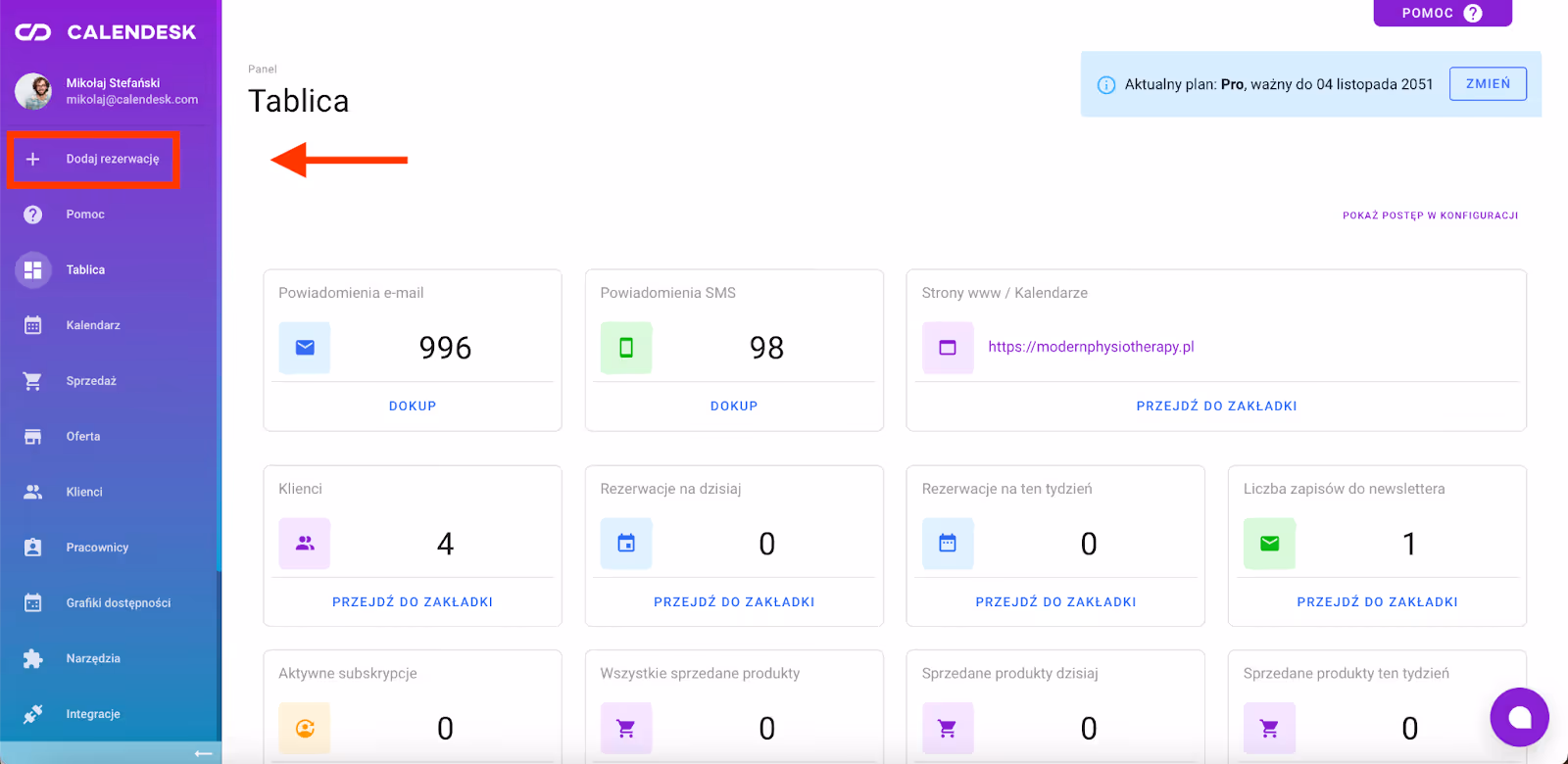 Dodawanie blokady kalendarza pracownika.
