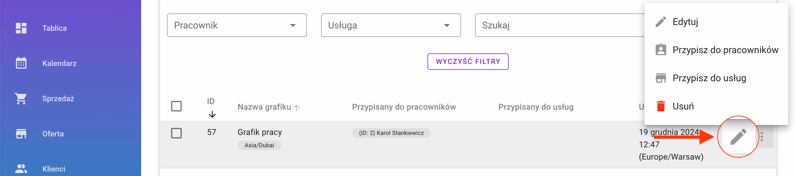 Zarządzanie grafikiem dostępności.