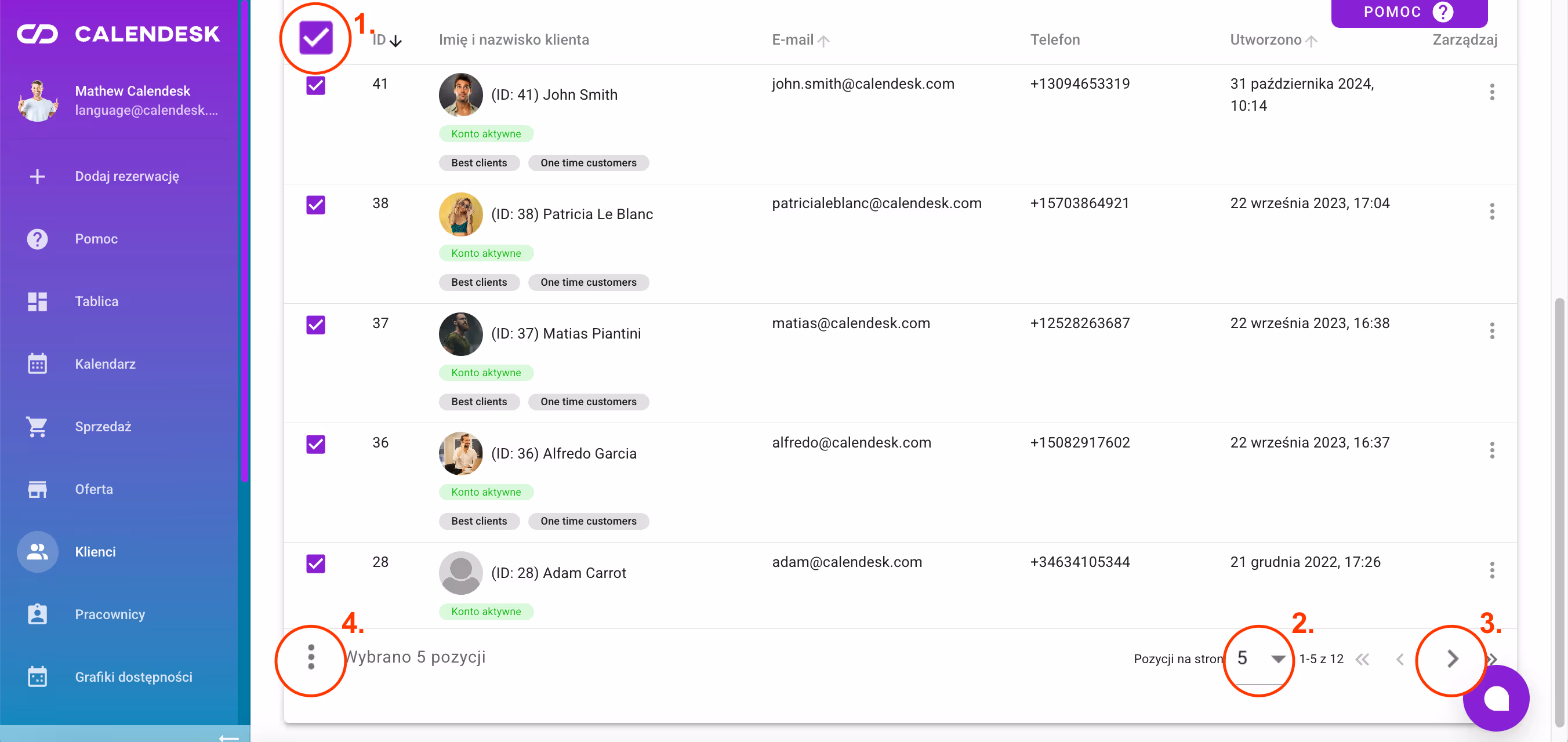 Zarządzanie listą klientów. 