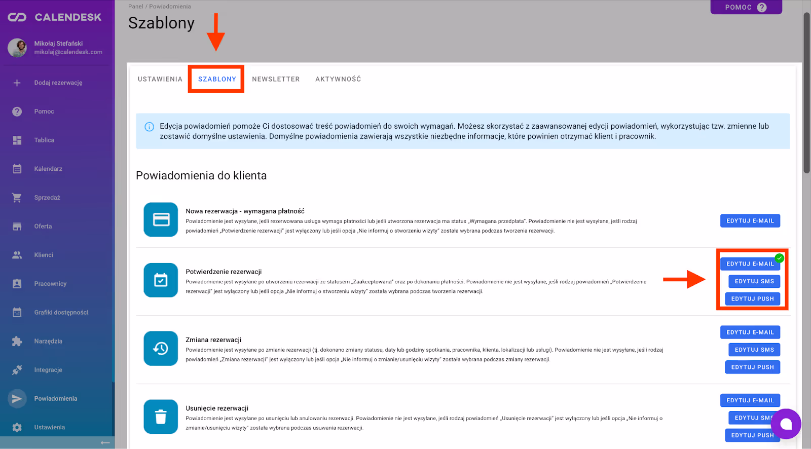 Powiadomienia – Szablony.
