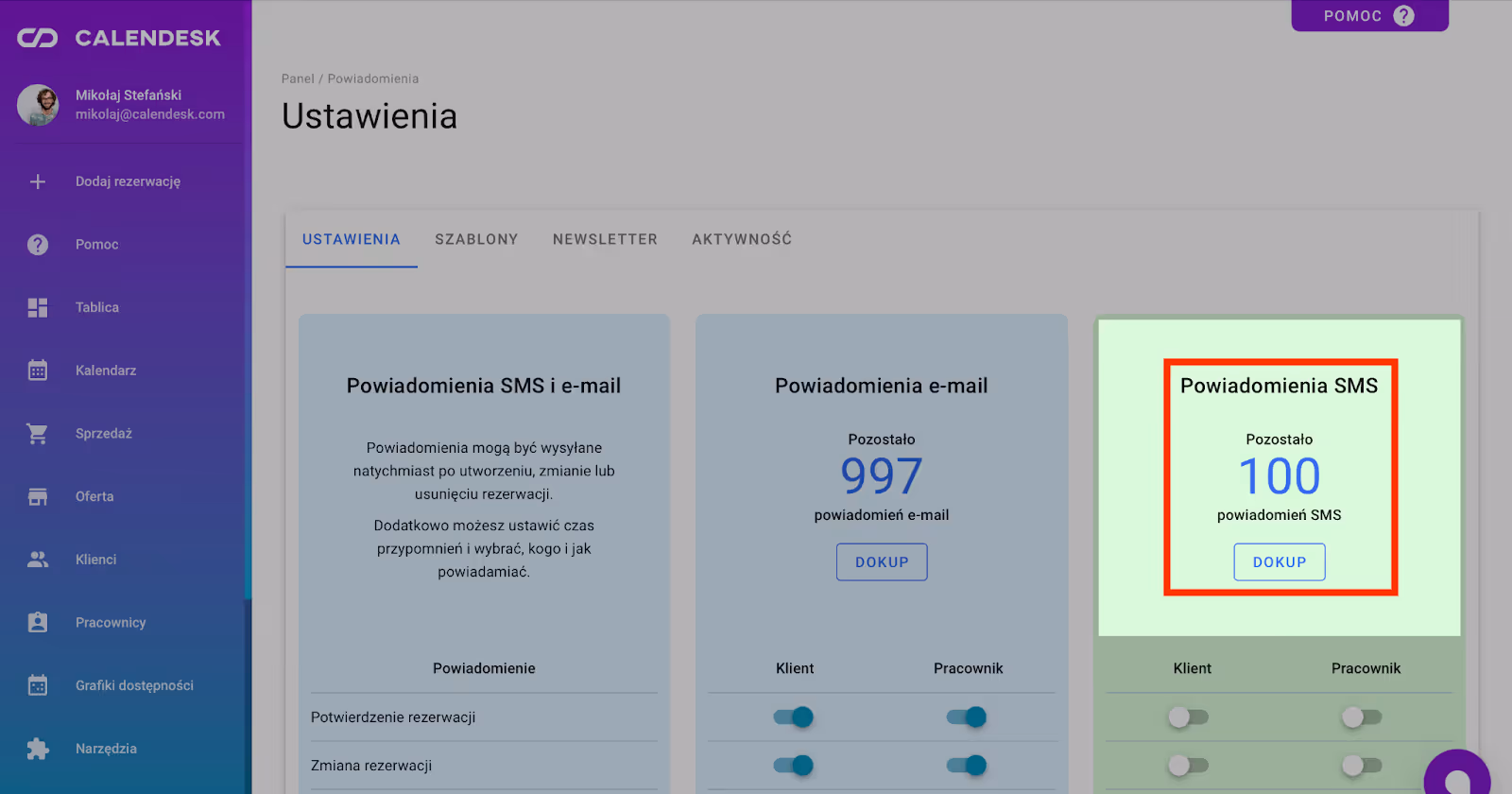 Liczba dostępnych powiadomień SMS.