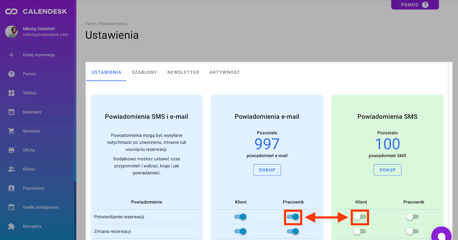 Aktywacja/dezaktywacja powiadomień