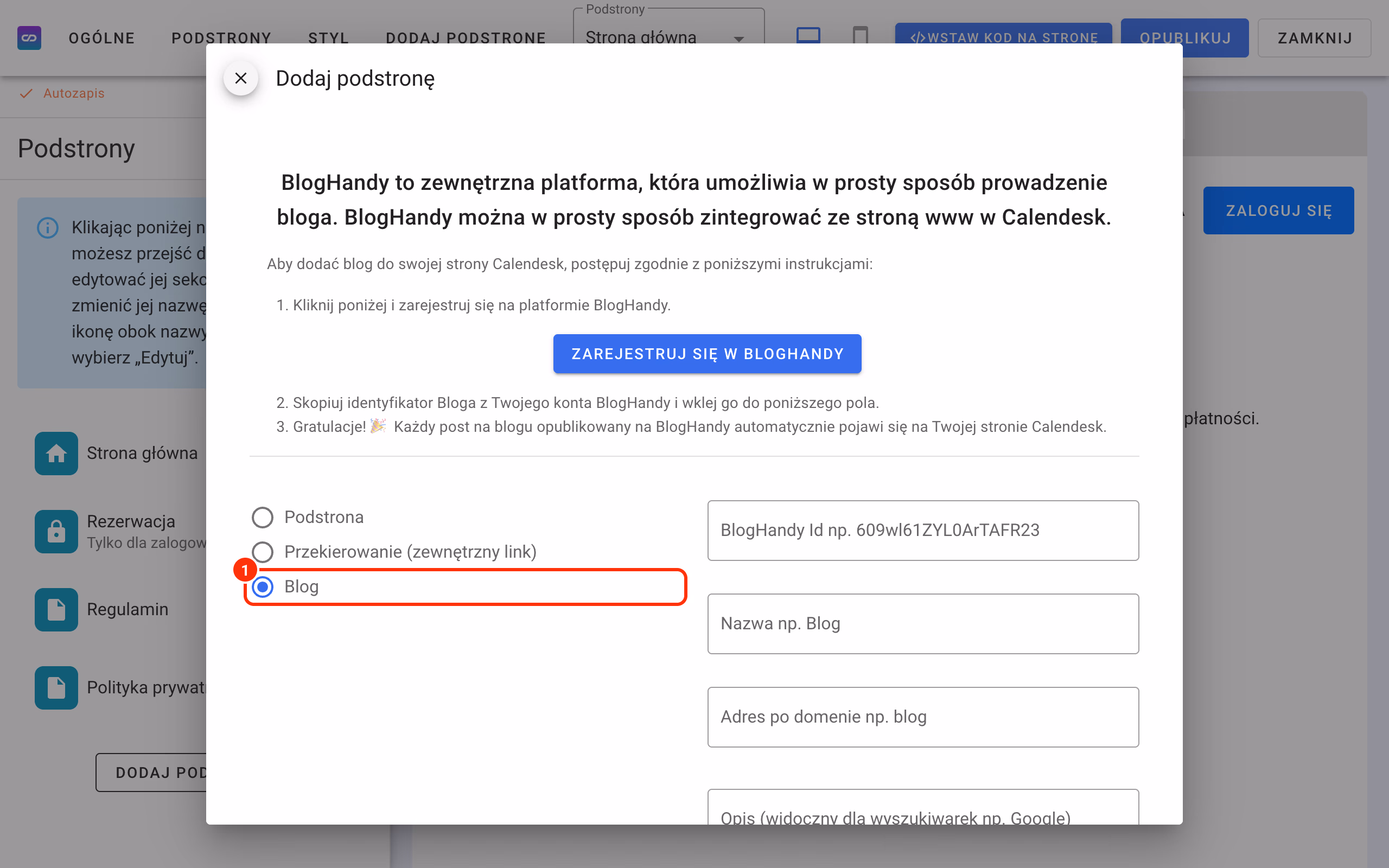 Rodzaj podstrony Blog w oknie Dodaj podstronę (1).