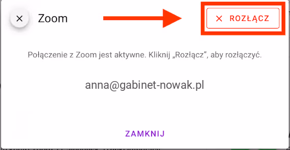 Rozłączanie integracji Zoom. 