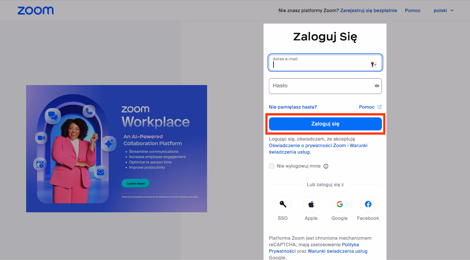 Tworzenie nowego konta Zoom.