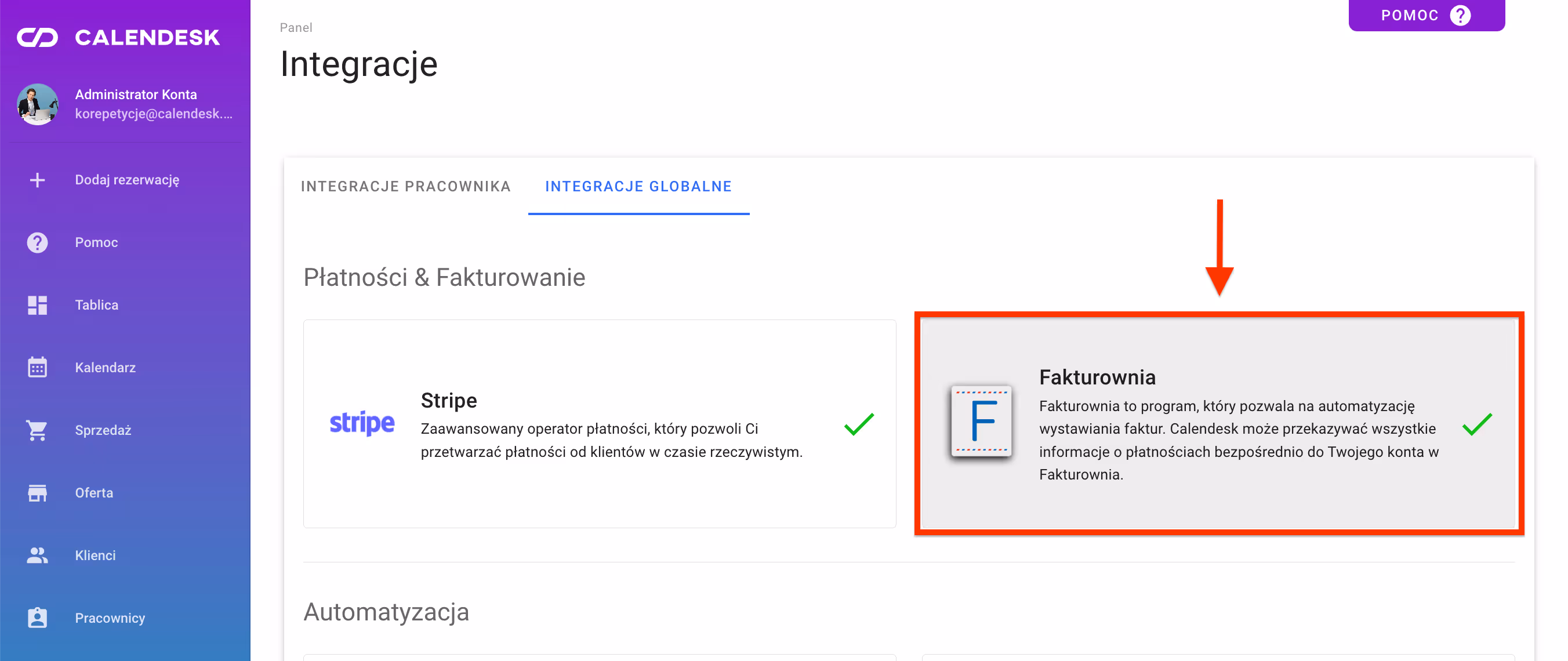 Integracja Calendesk z Fakturownią.