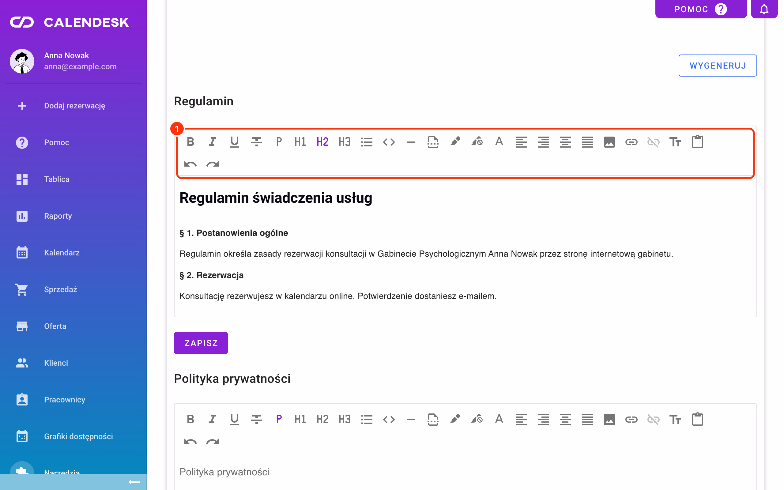 Modyfikowanie Regulaminu i Polityki prywatności.