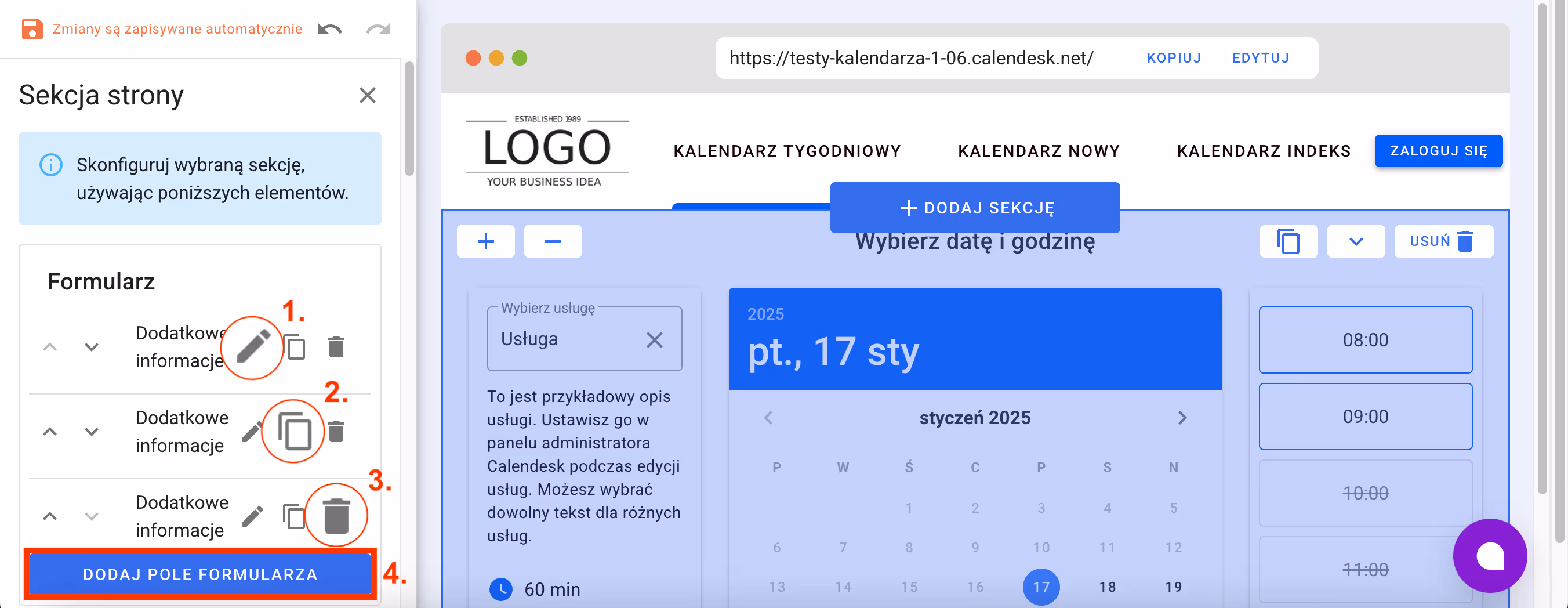 zarządzanie polami formularza.