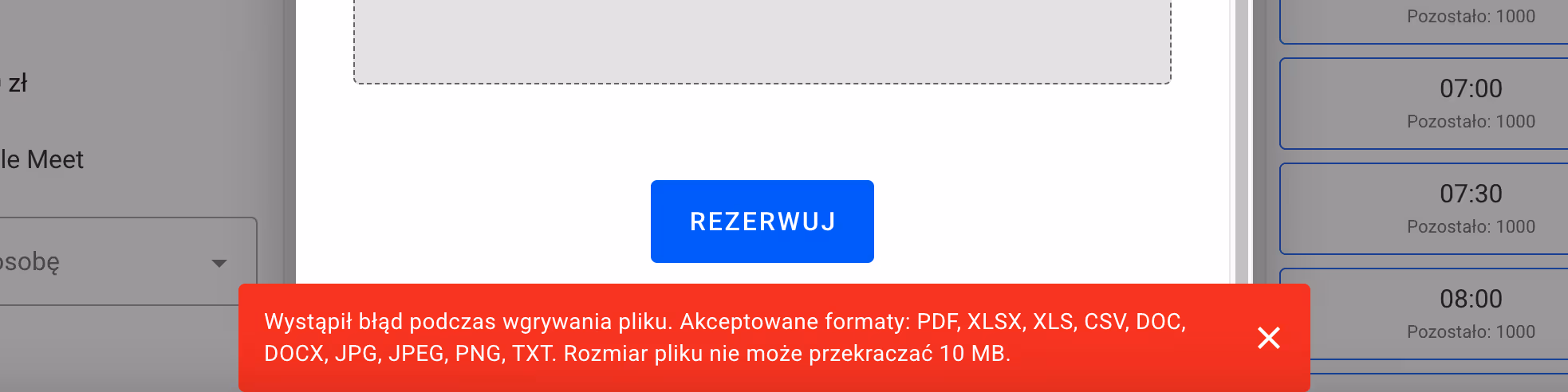Dopuszczalny format plików.