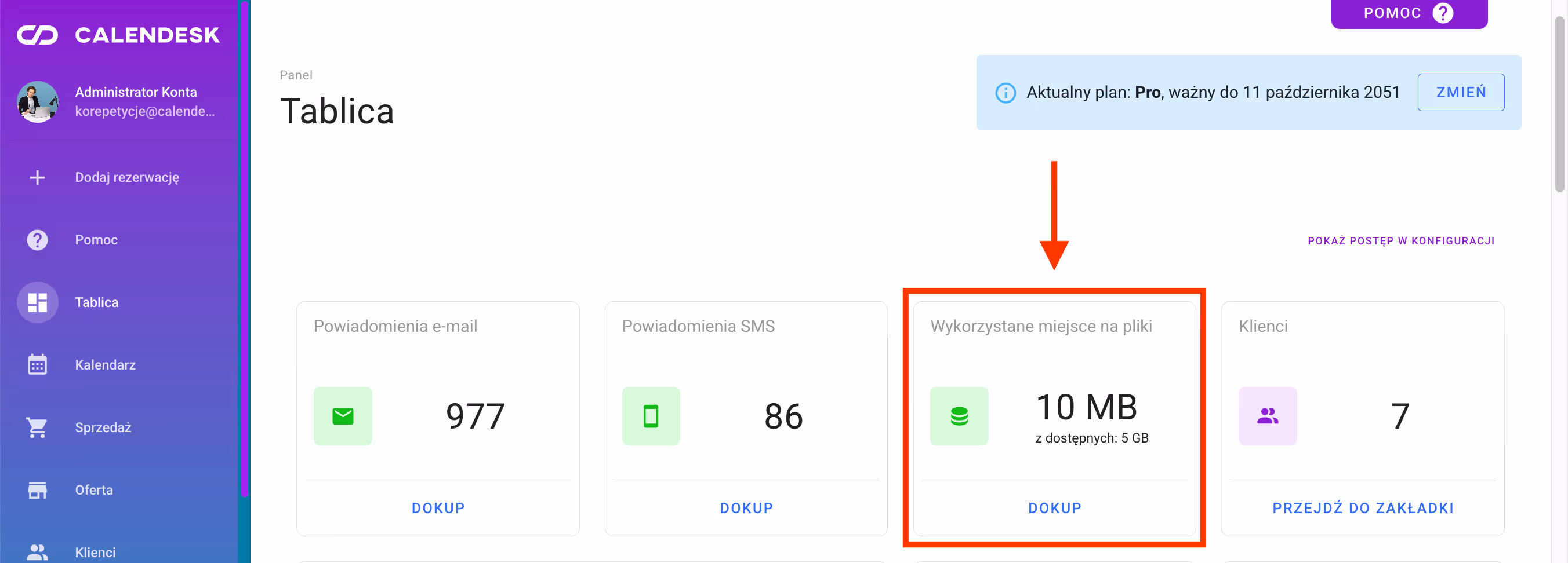 Dostępne miejsce na pliki.