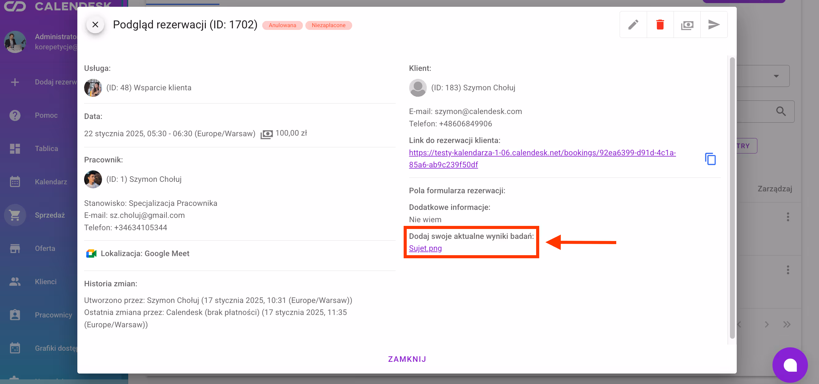 Pobierz plik ze szczegółów rezerwacji.
